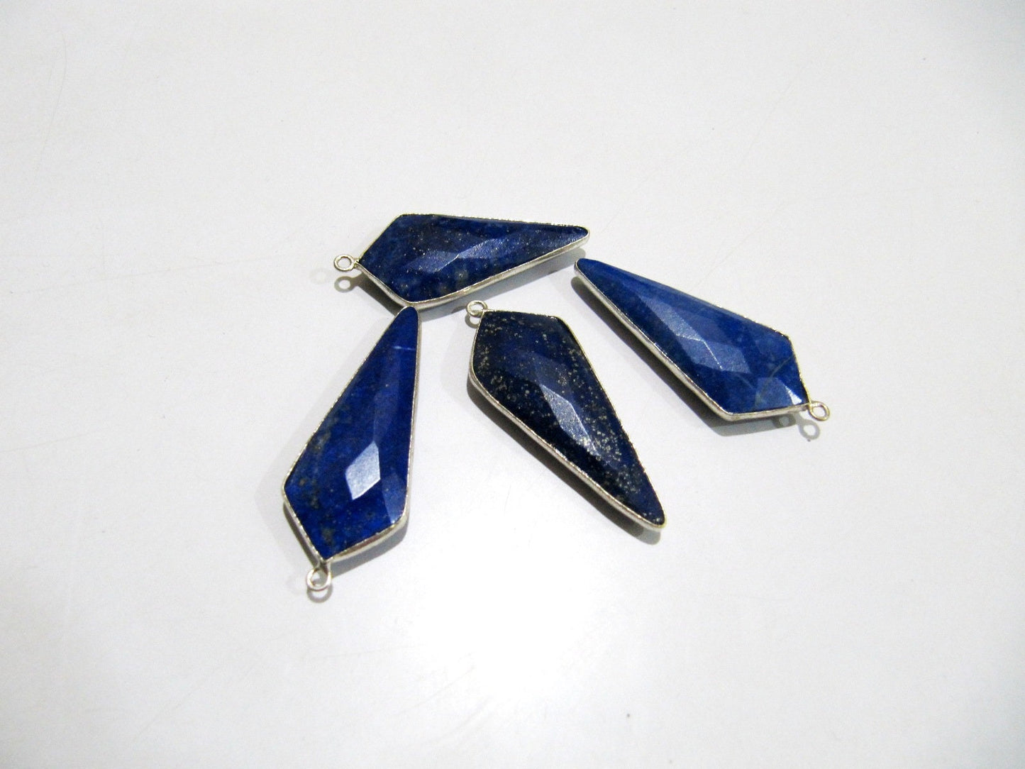 2 Pc. Natural Lapis Lazuli Briolette Faceted 15x35mm Approximately Arrowhead  Single Loop  Bezel Connector Top Quality Charms Pendants