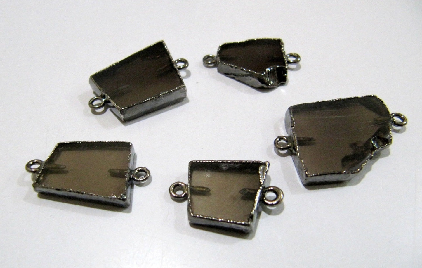 2Pc.- Natural Smoky Quartz Slice Connector Free Form Double Loop 1 inch approximately Top Quality Electroplated Connectors charms