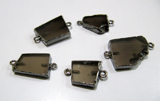2Pc.- Natural Smoky Quartz Slice Connector Free Form Double Loop 1 inch approximately Top Quality Electroplated Connectors charms