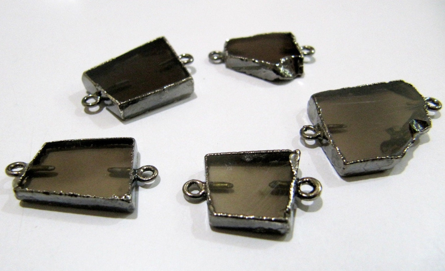 2Pc.- Natural Smoky Quartz Slice Connector Free Form Double Loop 1 inch approximately Top Quality Electroplated Connectors charms
