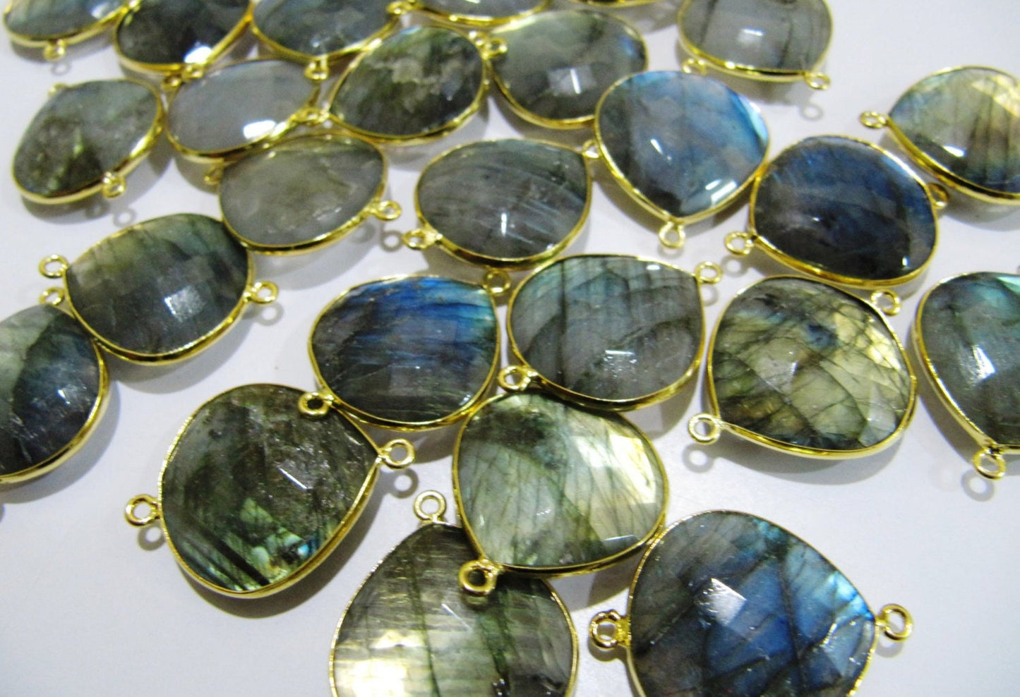 Natural Labradorite Heart Shape 20mm Briolette Connectors Gray Stone Double Loop Jewelry Making Bezel Connectors sold per piece
