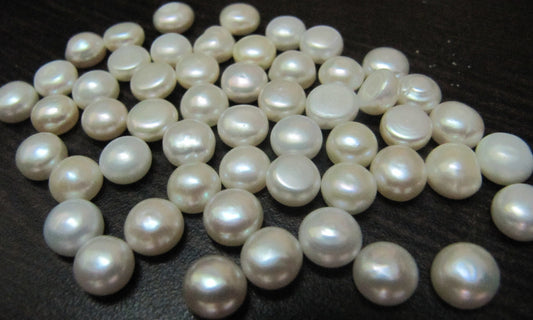 10 Pcs Set Natural White Pearls Coin button Shape Round  Plain Smooth Size 7 To 10 mm Flat back Cabochon , SIZE YOU CHOOSE