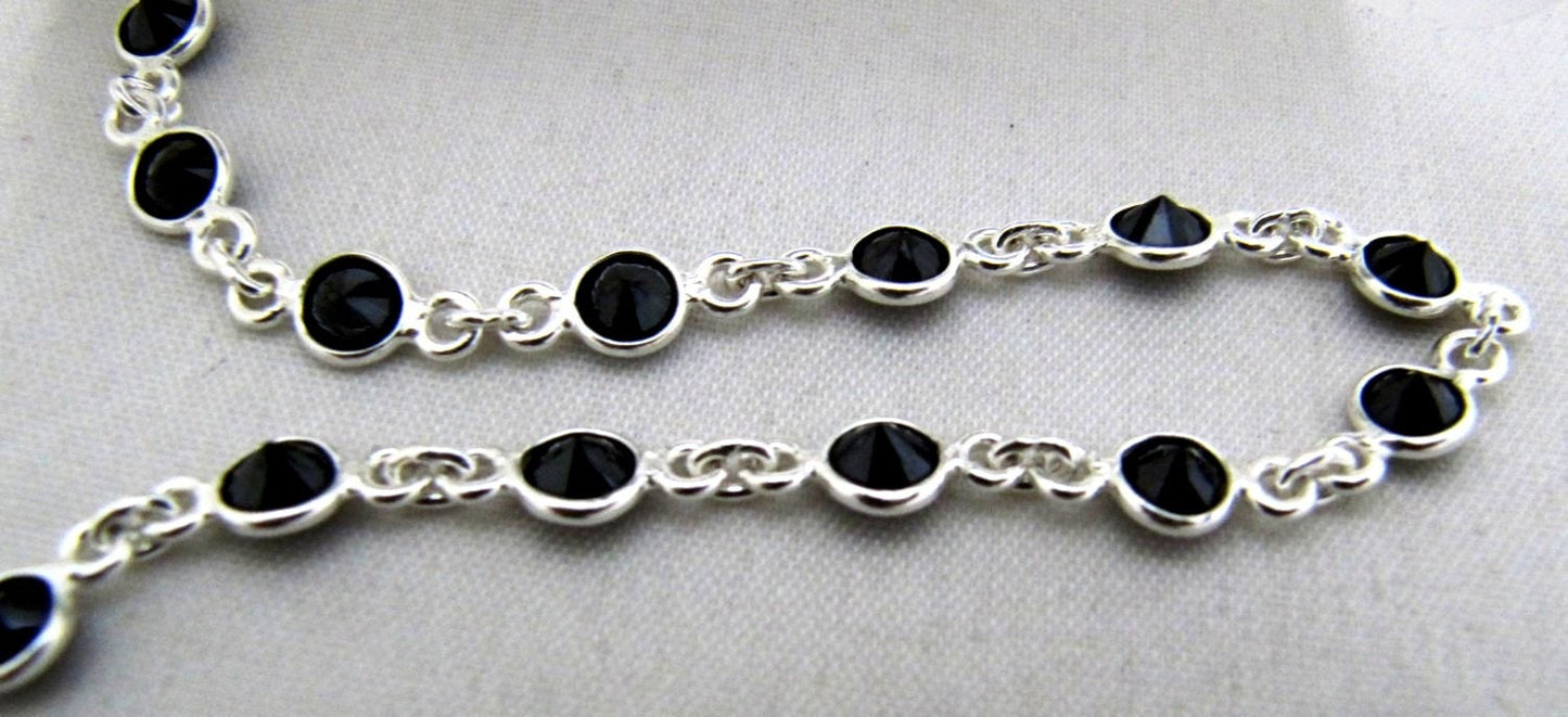Natural Black CZ Briolette 4mm Round Stone Bezel Connector Chain  Sold Per Foot High Quality Wholesale price Jewelry making chain