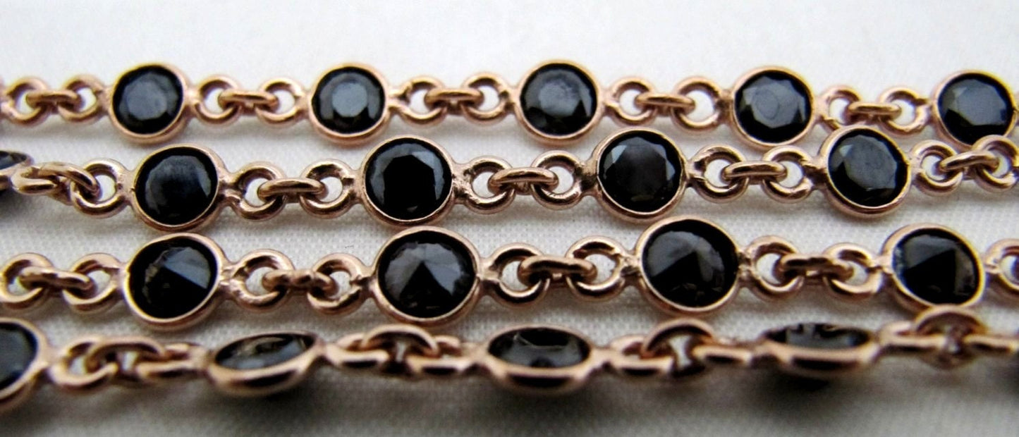 Natural Black CZ Briolette 4mm Round Stone Bezel Connector Chain  Sold Per Foot High Quality Wholesale price Jewelry making chain