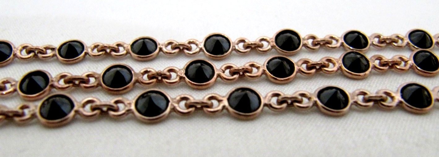 Natural Black CZ Briolette 4mm Round Stone Bezel Connector Chain  Sold Per Foot High Quality Wholesale price Jewelry making chain