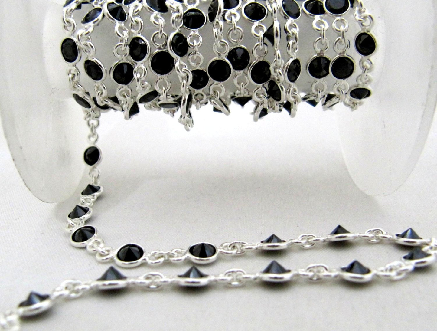 Natural Black CZ Briolette 4mm Round Stone Bezel Connector Chain  Sold Per Foot High Quality Wholesale price Jewelry making chain
