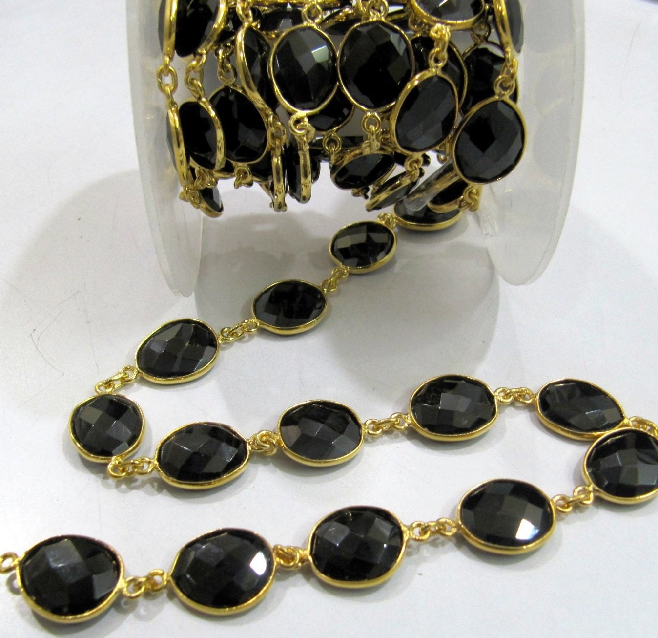 Natural Black Spinel Free Shape Briolette Faceted Bezel Connector Chain 15to20mm Gold Plated Sold Per Foot High Quality  Wholesale price