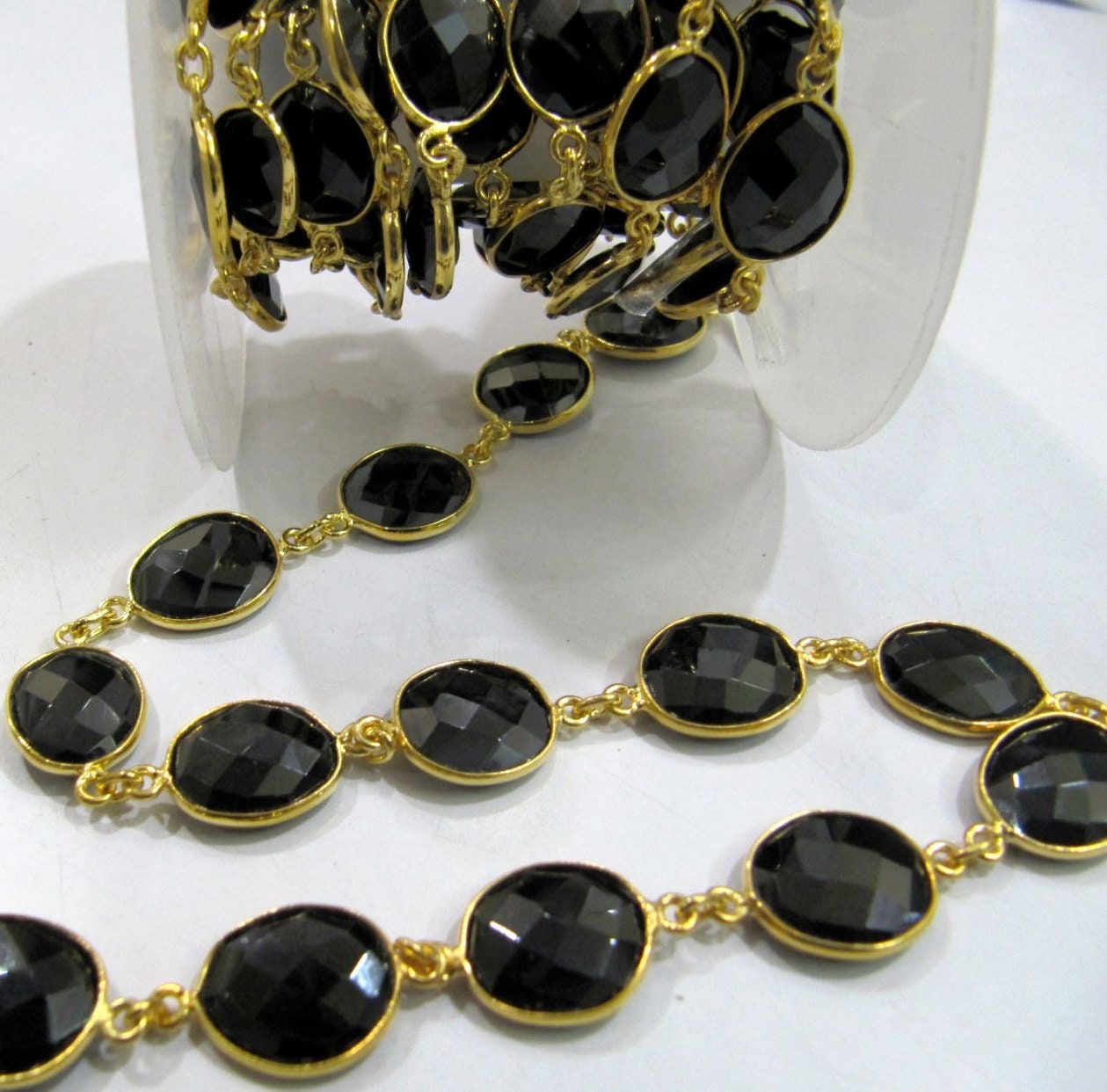 Natural Black Spinel Free Shape Briolette Faceted Bezel Connector Chain 15to20mm Gold Plated Sold Per Foot High Quality  Wholesale price