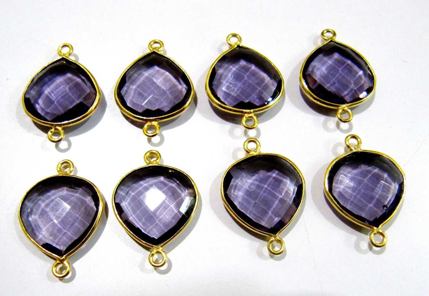 2 Pcs Set Amethyst Heart Shape 13 to15 mm Briolette Connectors Amethyst Hydro Quartz Double Loop Bezel charms Top Quality Wholesale price