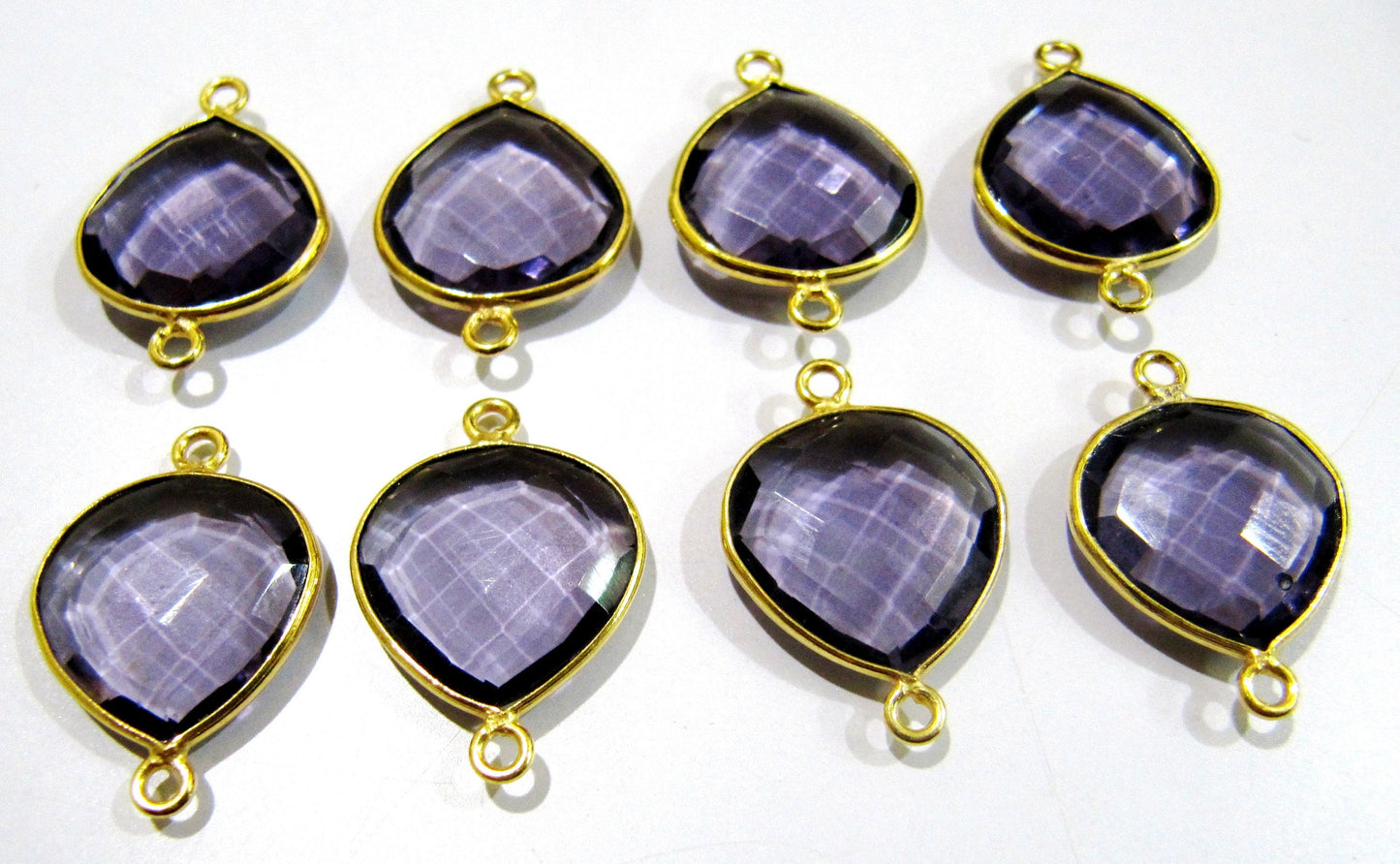 2 Pcs Set Amethyst Heart Shape 13 to15 mm Briolette Connectors Amethyst Hydro Quartz Double Loop Bezel charms Top Quality Wholesale price