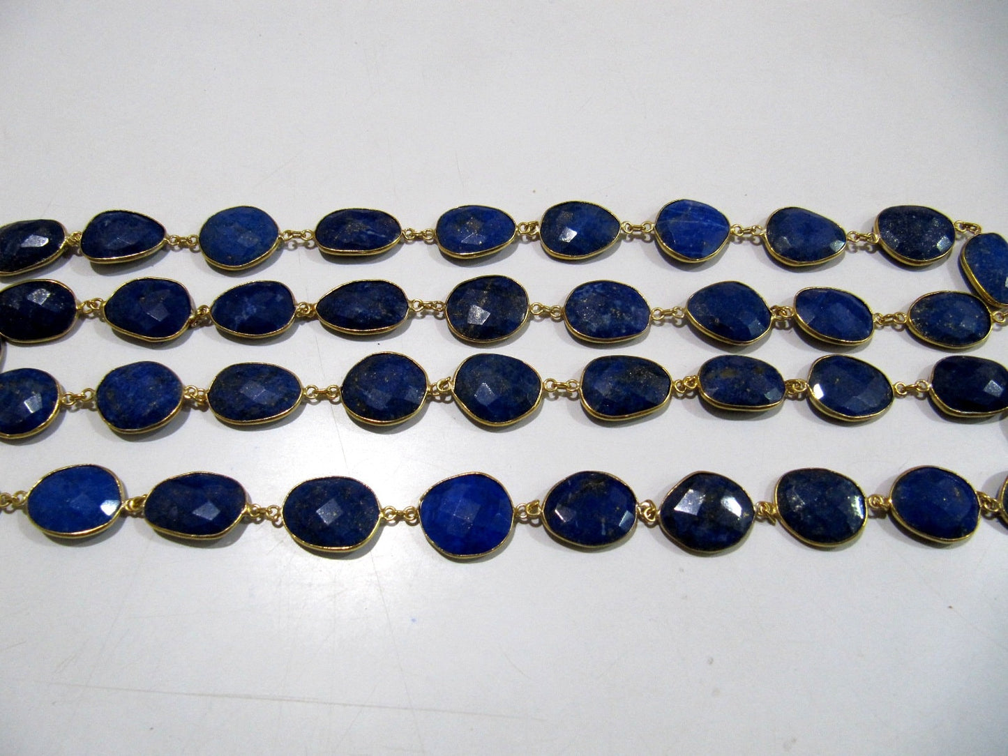 Natural Lapis Lazuli Free Shape Briolette Faceted Bezel Connector Chain 15to20mm Plated Sold Per Foot High Quality  Wholesale price