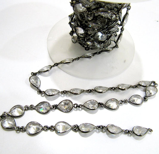 Natural White Pear Shape Cubic Zirconia  bezel Connector Chain Sold Per Feet Top Quality Wholesale Price Jewelry making chain