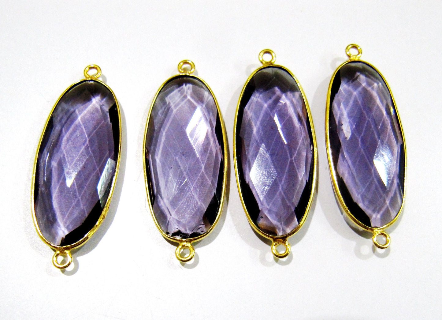 2 Pcs Set Amethyst Oval Shape 14x30mm Briolette Connectors Hydro Quartz Amethyst Double Loop Bezel Charms Top Quality Wholesale prices