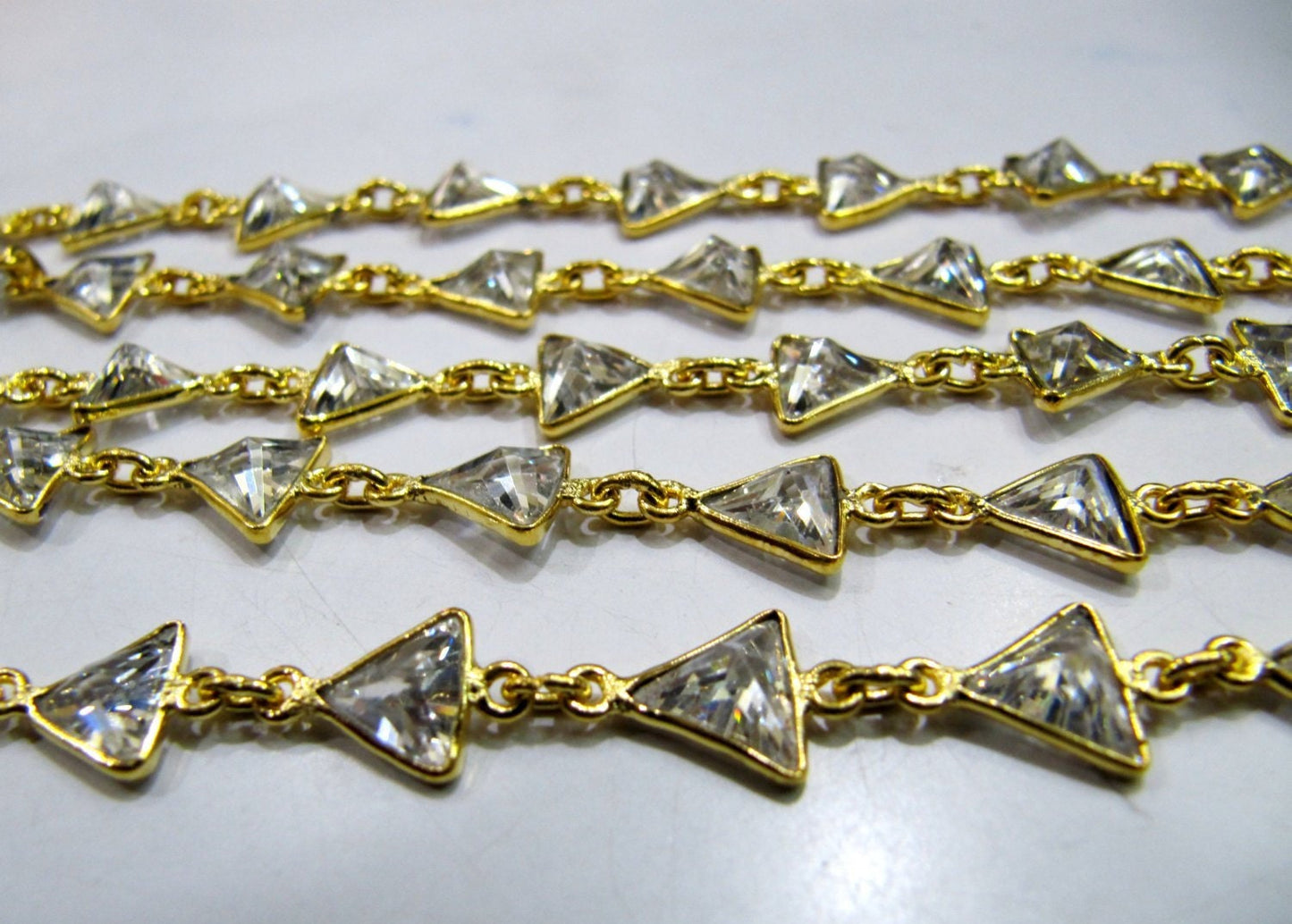 AAA Cubic Zirconia Briolette Triangle Shape 8mm Bezel Connector Chain Top Quality Wholesale Price CZ Jewelry making chain sold per foot