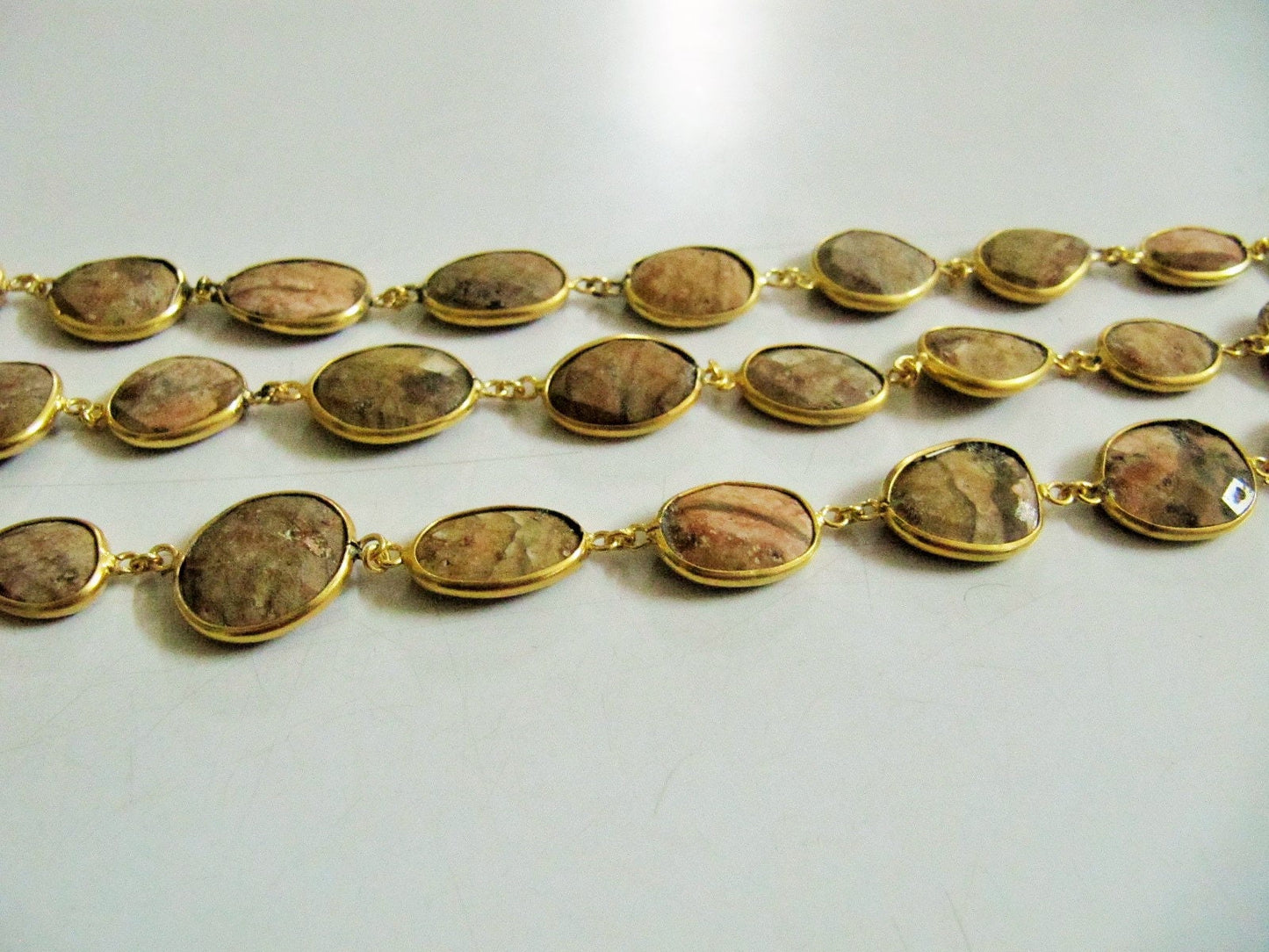 Natural Picture Jasper Nugget Briolette Connector Chain Uneven Free Shape  15 to 20mm  Plated Sold Per Foot High Quality Beads