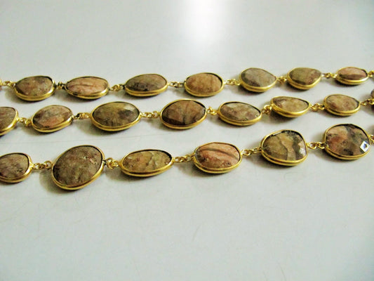 Natural Picture Jasper Nugget Briolette Connector Chain Uneven Free Shape  15 to 20mm  Plated Sold Per Foot High Quality Beads