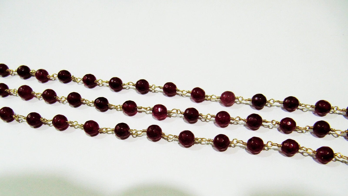 Natural Ruby Jade Round 6 mm Plain Smooth Beaded Rosary Chain Sold Per Foot High Quality Wholesale Prices Jewelry making chain