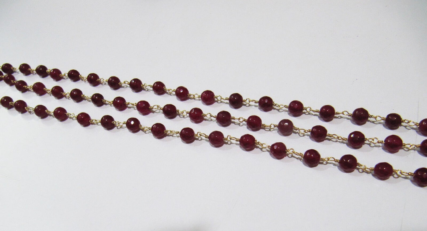 Natural Ruby Jade Round 6 mm Plain Smooth Beaded Rosary Chain Sold Per Foot High Quality Wholesale Prices Jewelry making chain