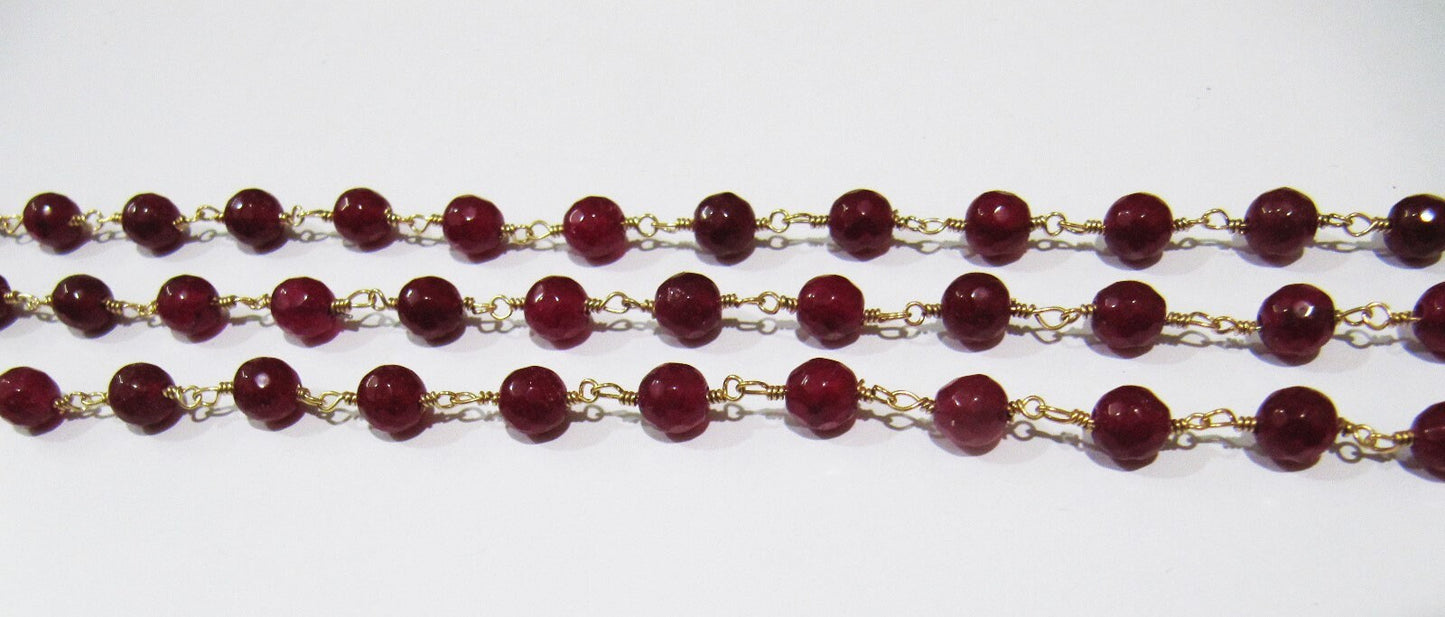 Natural Ruby Jade Round 6 mm Plain Smooth Beaded Rosary Chain Sold Per Foot High Quality Wholesale Prices Jewelry making chain