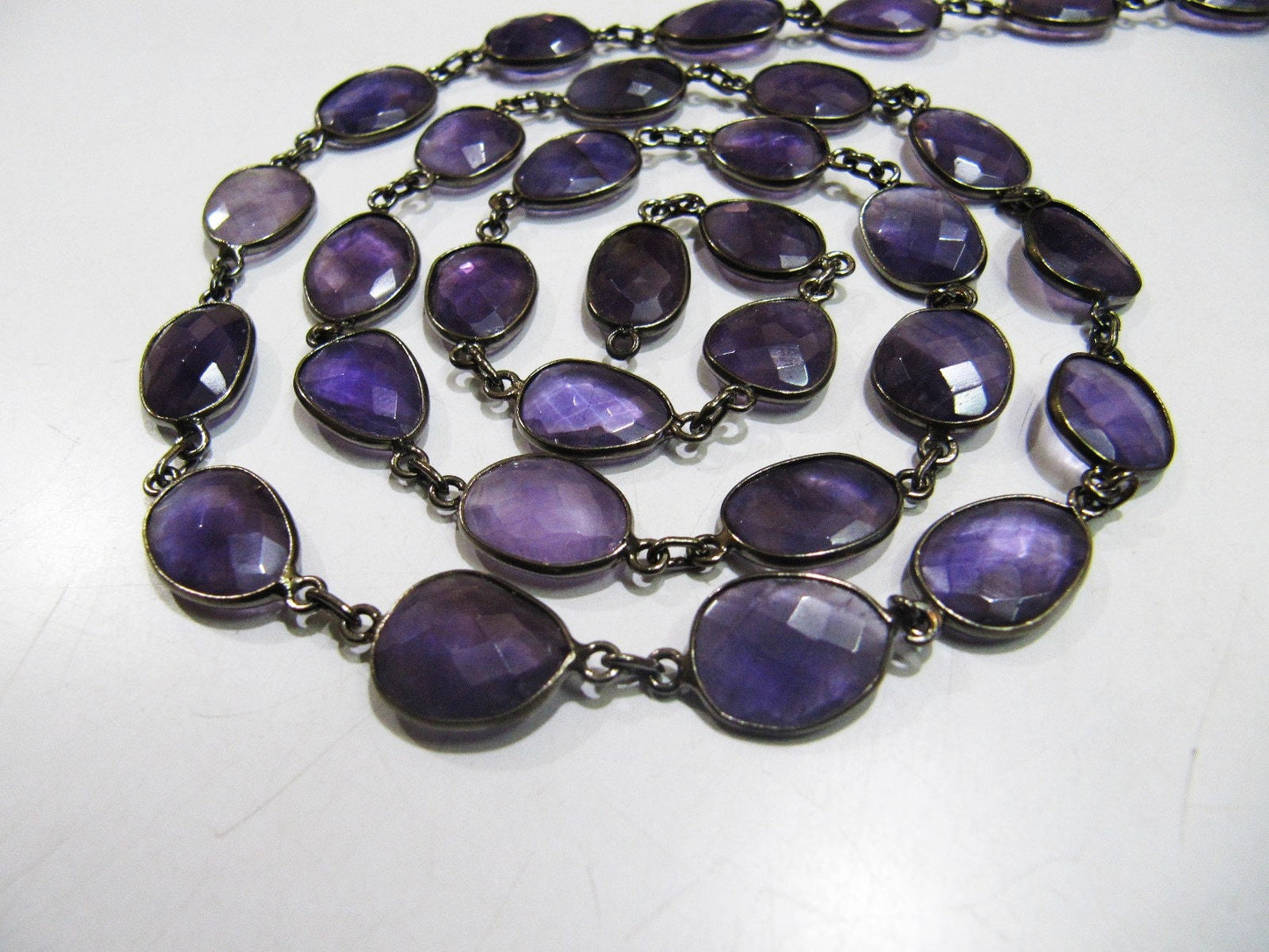 Natural Amethyst Nugget Briolette Connector Chain Uneven Free Shape  10 to 15mm Sold Per Foot High Quality Bezel