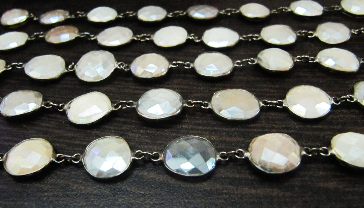 Natural Multi Moonstone AB Mystic Coated Nugget Briolette Connector Chain Uneven Free Shape  12 to 15mm  Plated Sold Per Foot High quality