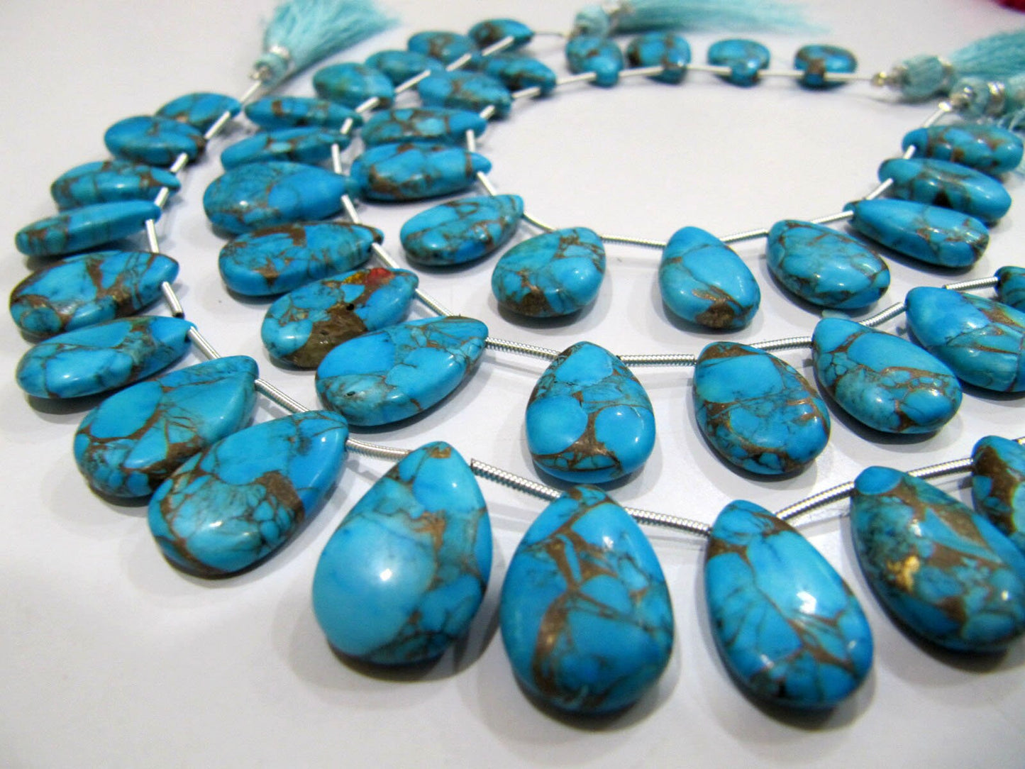 Sky Blue Oyster Turquoise Pear Shape Smooth Plain Size 10x16 To 12x20mm Sky Blue Color shaded Beads Strand 8 inches Long Sold Per Strand