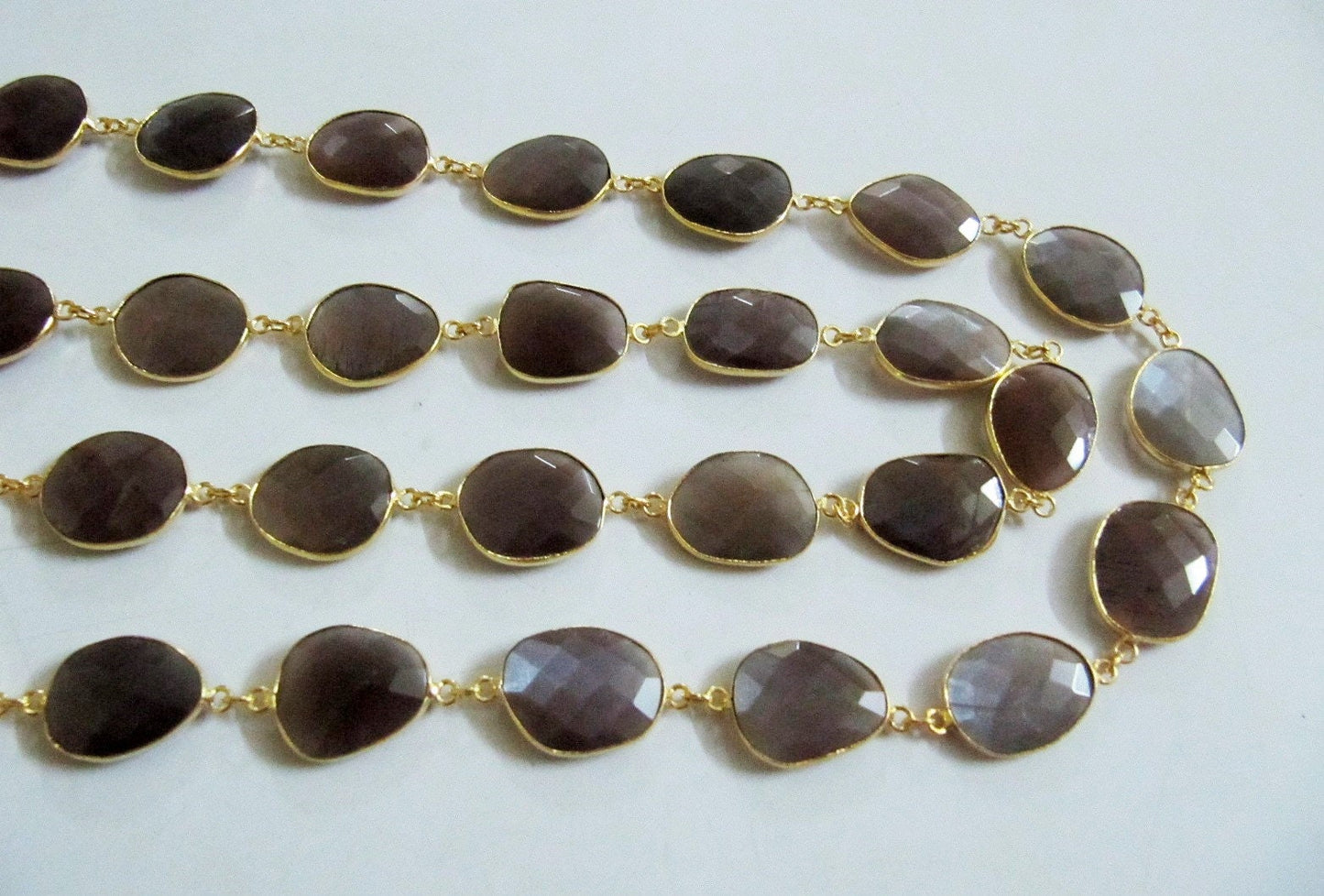 Natural Chocolate Moonstone Nugget Briolette Connector Chain Uneven Free Shape  15 to 20mm Bezels chain Sold Per Foot High quality Beads