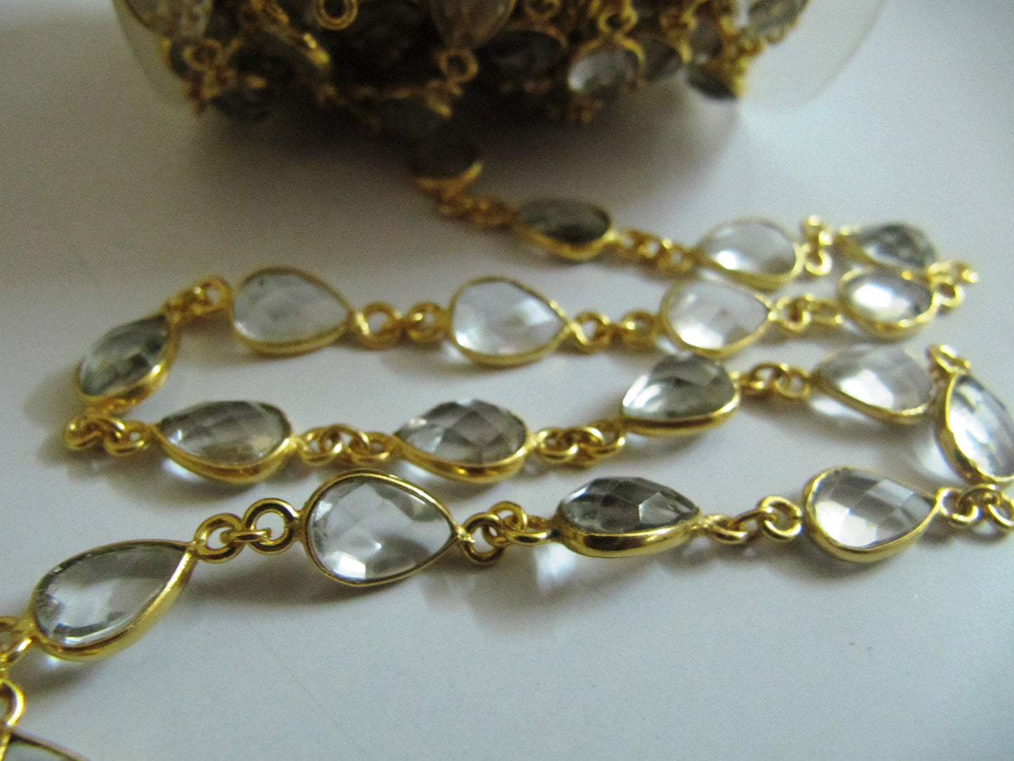 Natural Rock Crystal Quartz Pear Shape 10x15 mm Bezel Connector Chain Sold Per Foot High Quality Wholesale Prices Jewelry Handmade chain