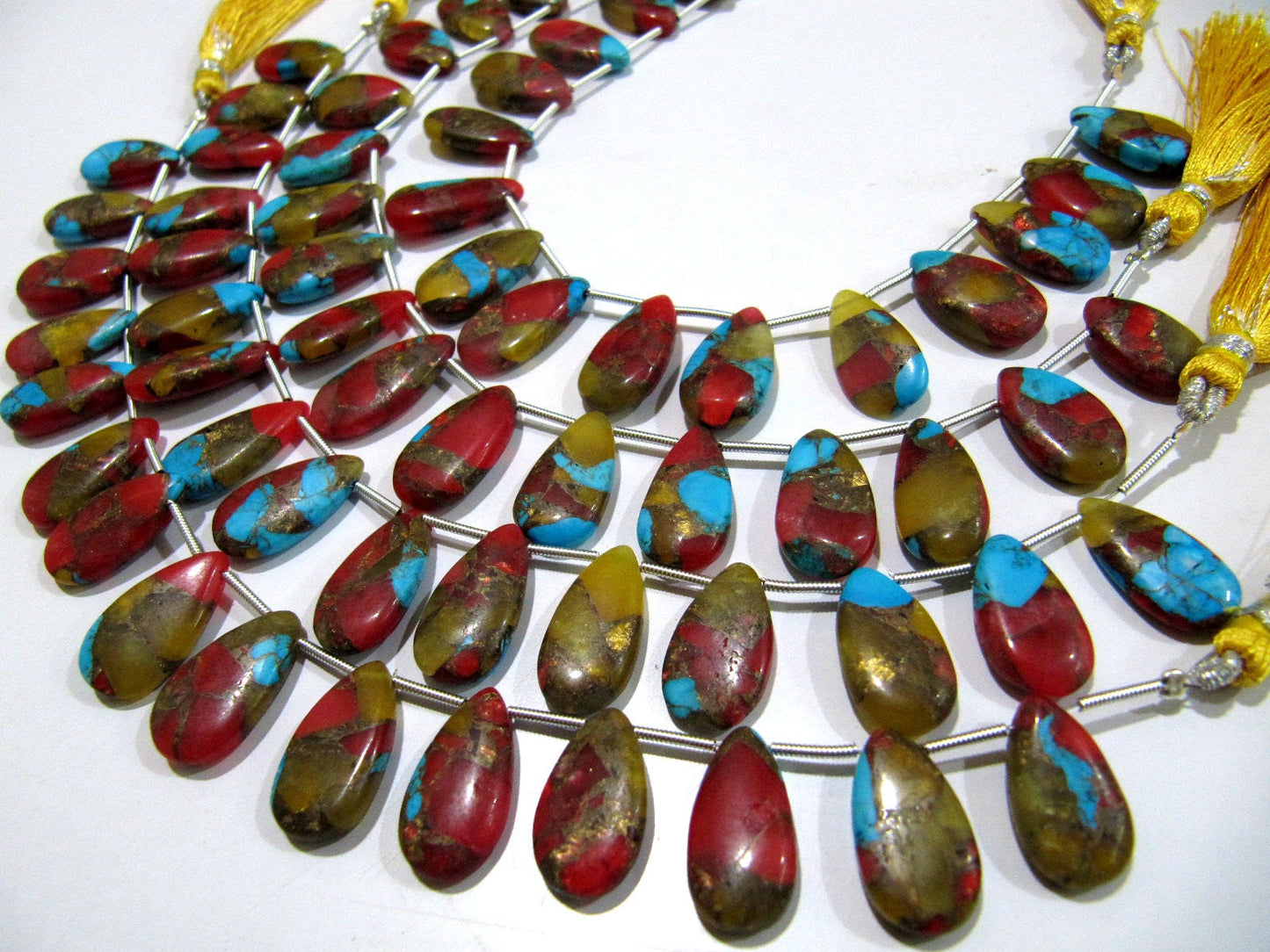 Multi Oyster Copper Turquoise Pear Shape Smooth Plain Size 10x16 To 12x20mm Multi Color shaded Beads Strand 8 inches Long Sold Per Strand