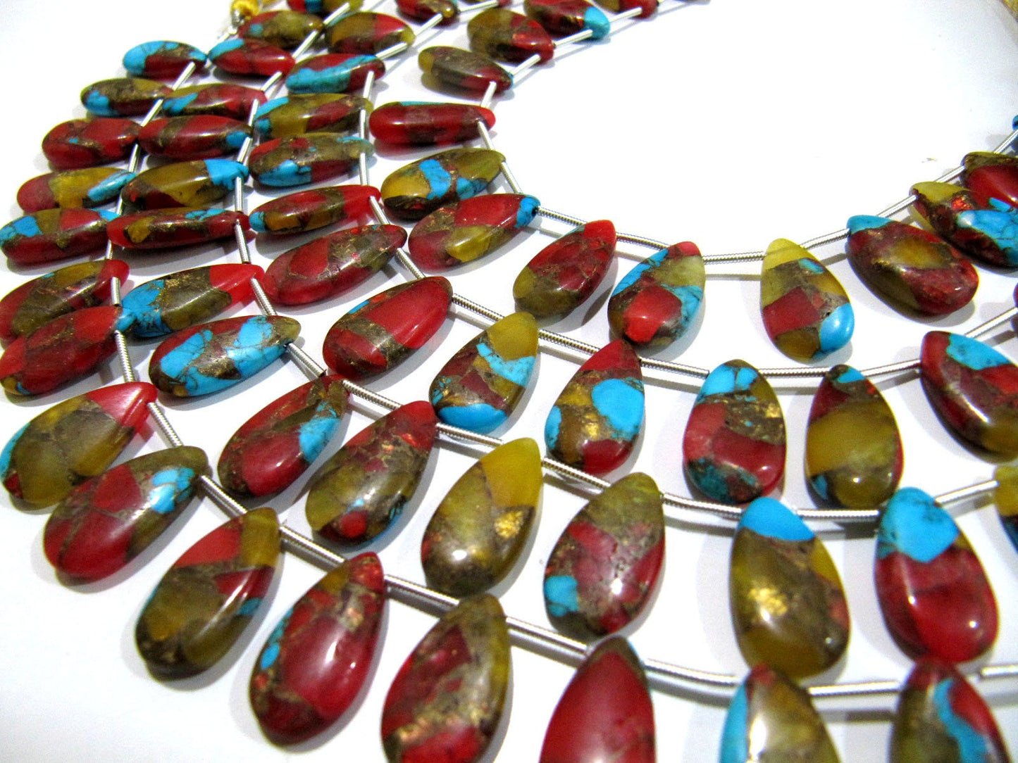 Multi Oyster Copper Turquoise Pear Shape Smooth Plain Size 10x16 To 12x20mm Multi Color shaded Beads Strand 8 inches Long Sold Per Strand