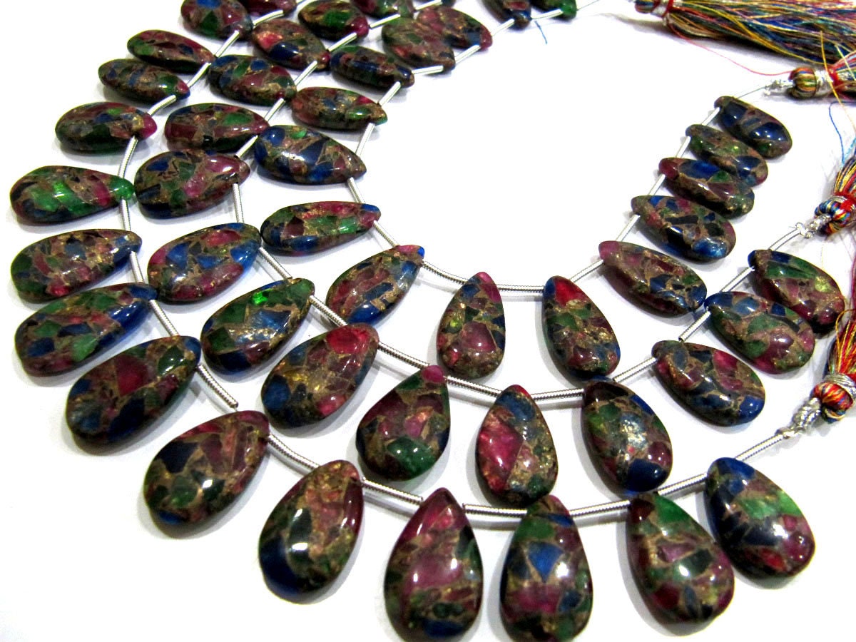 Multi Oyster Copper Turquoise Pear Shape Smooth Plain Size 10x16 To 12x20mm Multi Color shaded Beads Strand 8 inches Long Sold Per Strand
