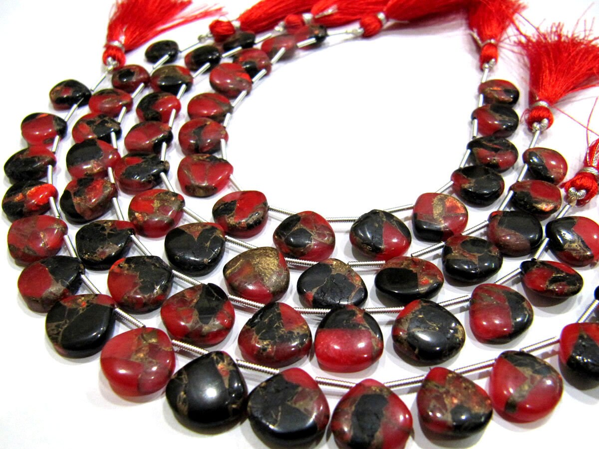 Natural Oyster Turquoise Heart Shape Smooth Plain 12mm Red Color Copper Turquoise Beads Strand 8 inch Long Sold Per Strand Wholesale Price