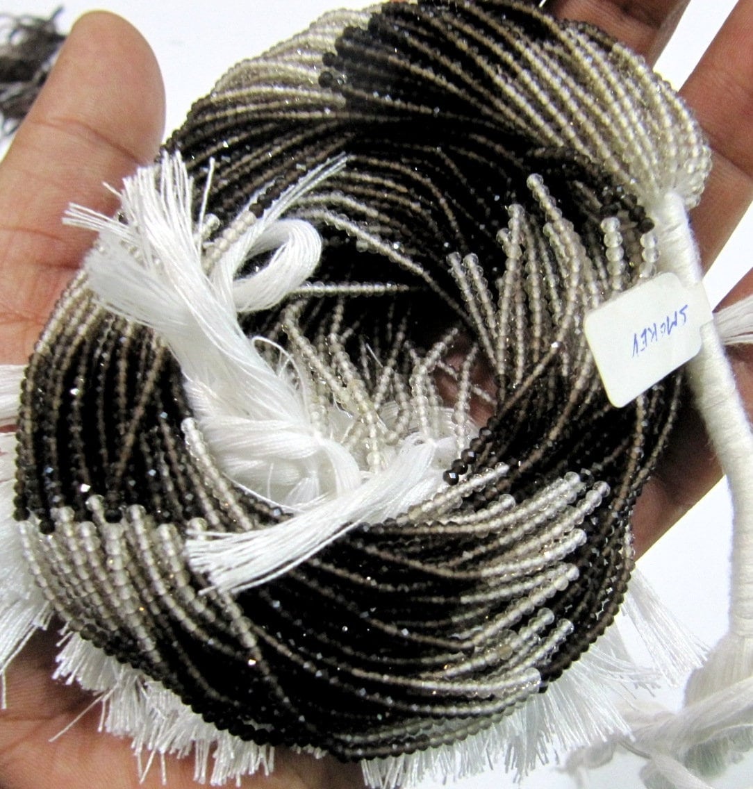 Natural Smoky Quartz Shaded beads Size 2mm Strand 13 inch long Micro Faceted Genuine Rondelle Beads Sold Per Strand Jewelry Making Beads