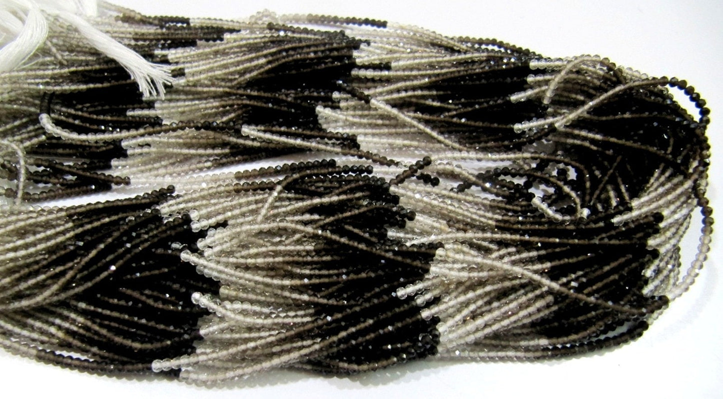 Natural Smoky Quartz Shaded beads Size 2mm Strand 13 inch long Micro Faceted Genuine Rondelle Beads Sold Per Strand Jewelry Making Beads