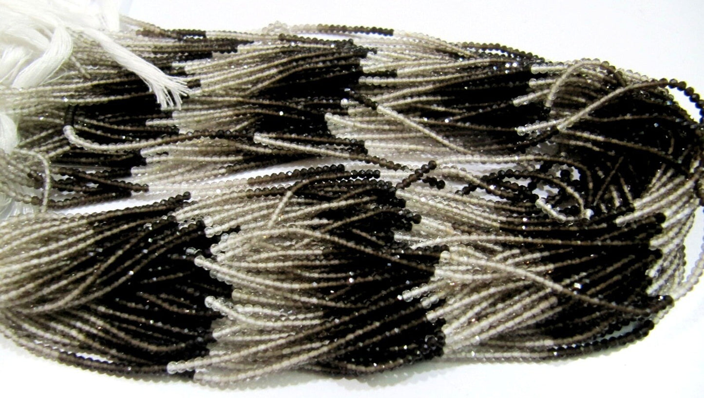 Natural Smoky Quartz Shaded beads Size 2mm Strand 13 inch long Micro Faceted Genuine Rondelle Beads Sold Per Strand Jewelry Making Beads