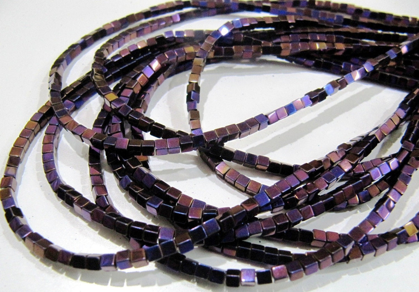 AAA Quality Purple Pink Color Hematite Cube Beads Rainbow Mystic Box Shape Hematite Beads 2mm Size Strand 15-16 inch long Wholesale Price
