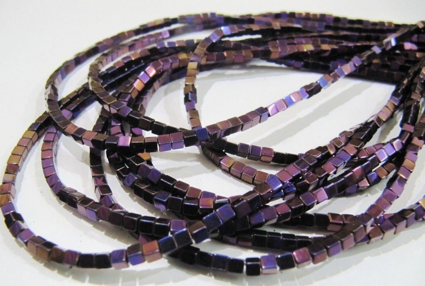 AAA Quality Purple Pink Color Hematite Cube Beads Rainbow Mystic Box Shape Hematite Beads 2mm Size Strand 15-16 inch long Wholesale Price