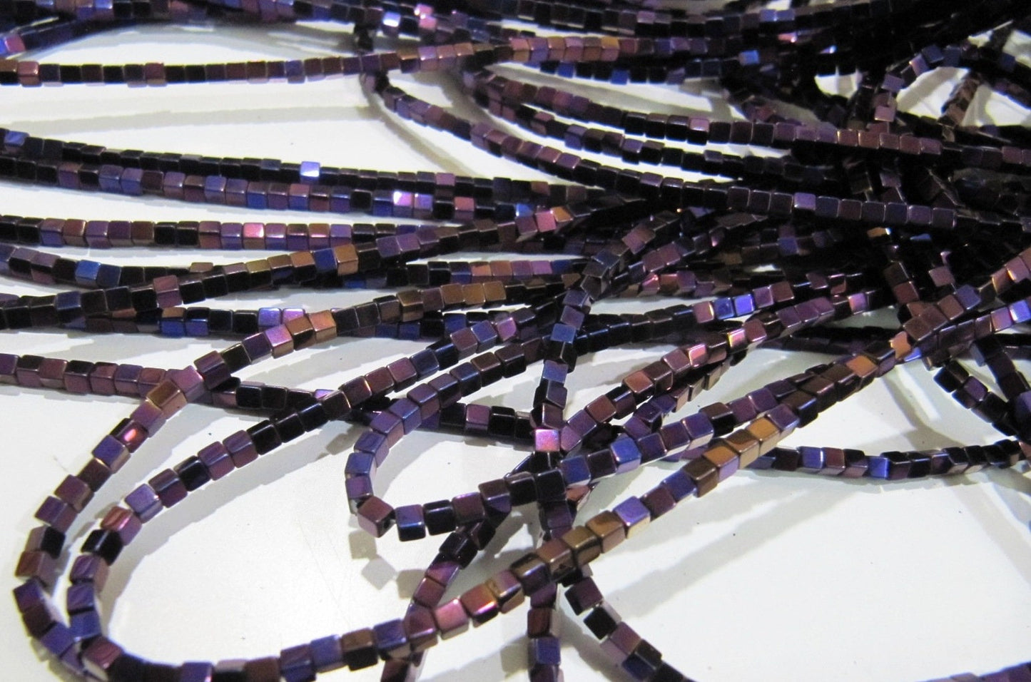AAA Quality Purple Pink Color Hematite Cube Beads Rainbow Mystic Box Shape Hematite Beads 2mm Size Strand 15-16 inch long Wholesale Price