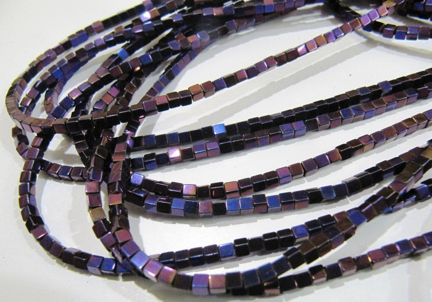 AAA Quality Purple Pink Color Hematite Cube Beads Rainbow Mystic Box Shape Hematite Beads 2mm Size Strand 15-16 inch long Wholesale Price