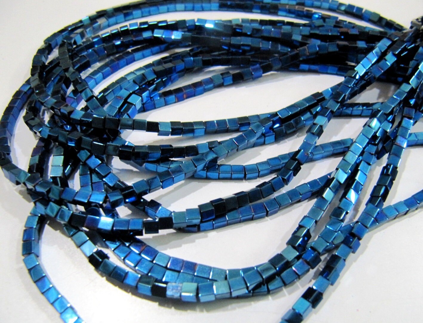 AAA Quality Royal Blue Color Hematite Cube Beads  Box Shape Hematite Beads 2mm Size Strand 15-16 inch long Wholesale Prices