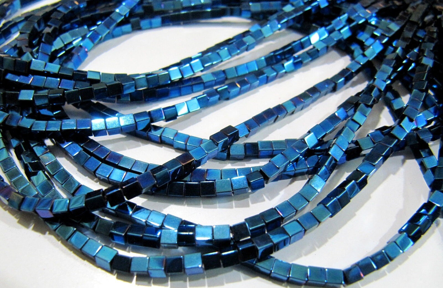 AAA Quality Royal Blue Color Hematite Cube Beads  Box Shape Hematite Beads 2mm Size Strand 15-16 inch long Wholesale Prices