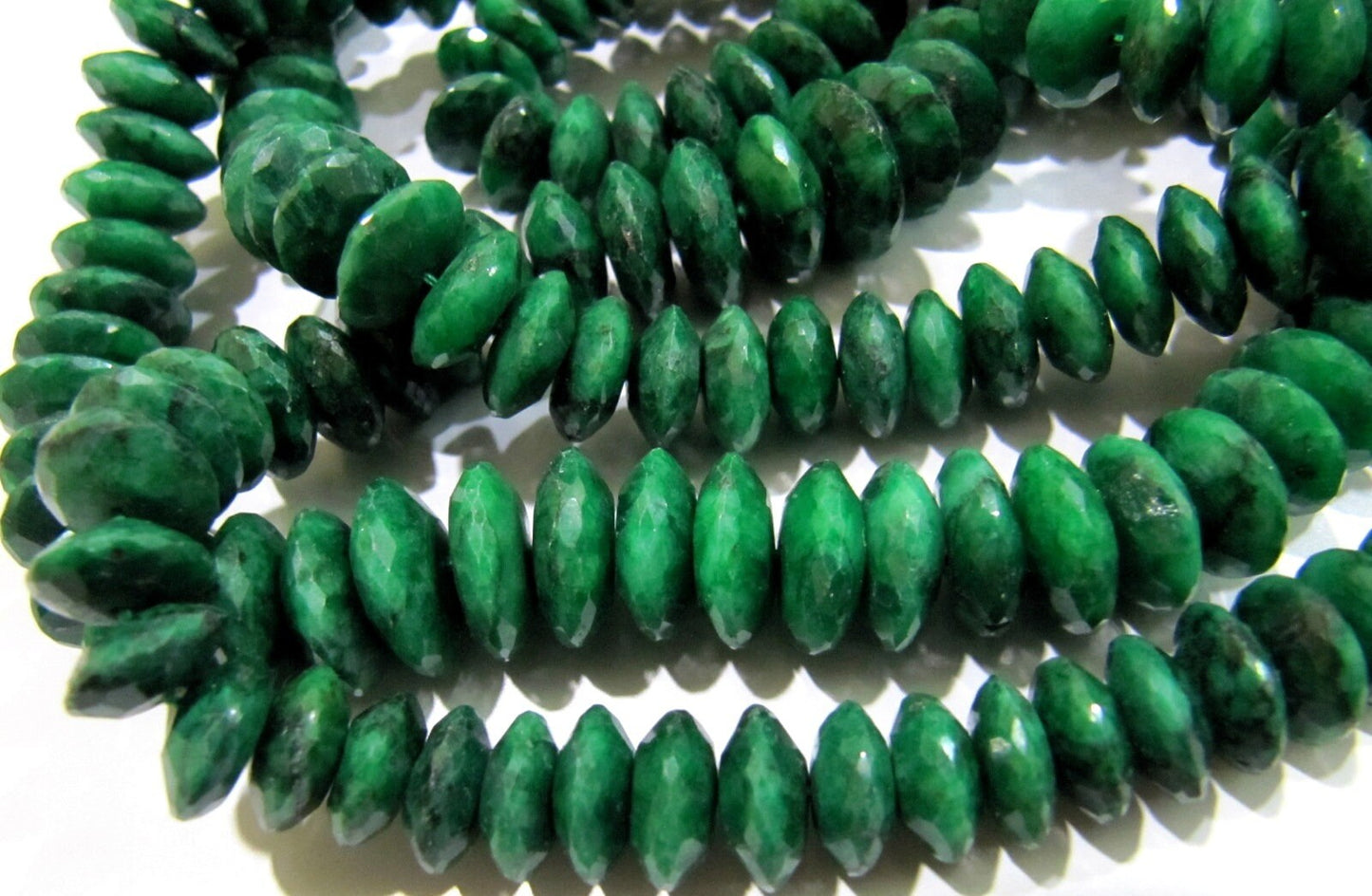 Natural Emerald German Cut Rondelle Faceted Beads 8to12 mm Strand 4 inches Long  Best Quality Precious Beads Graduated Beads Wholesale Price