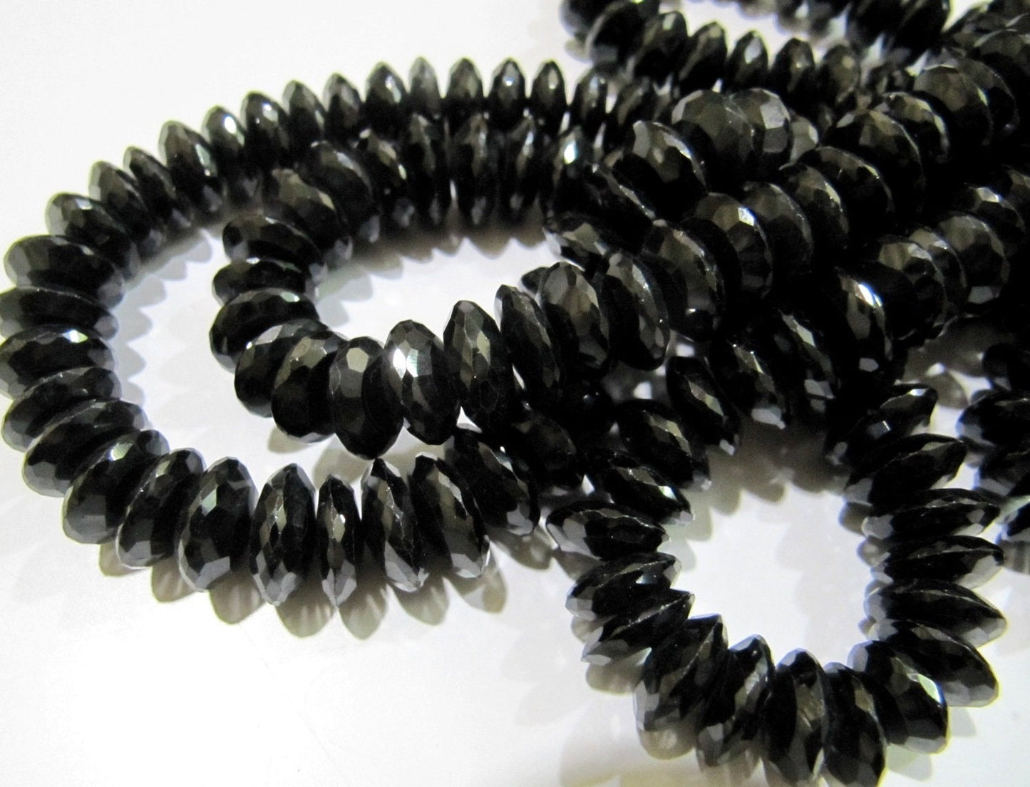 Natural Black Spinel German Cut Rondelle Faceted Beads 8to12 mm Strand 8 inches Long Best Quality Graduated Beads Wholesale Price