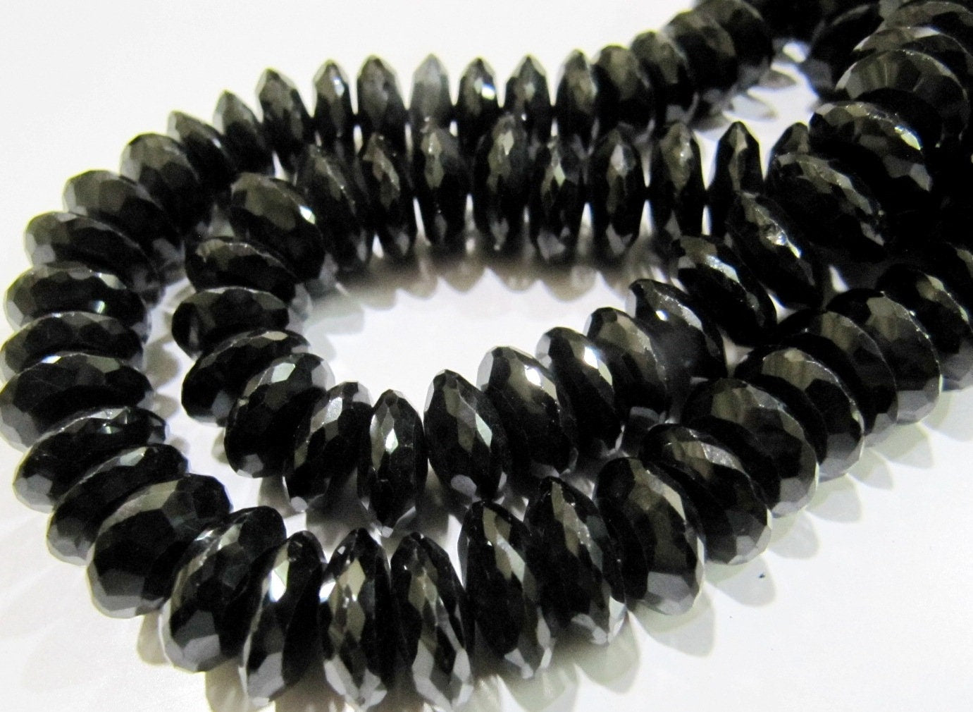 Natural Black Spinel German Cut Rondelle Faceted Beads 8to12 mm Strand 8 inches Long Best Quality Graduated Beads Wholesale Price