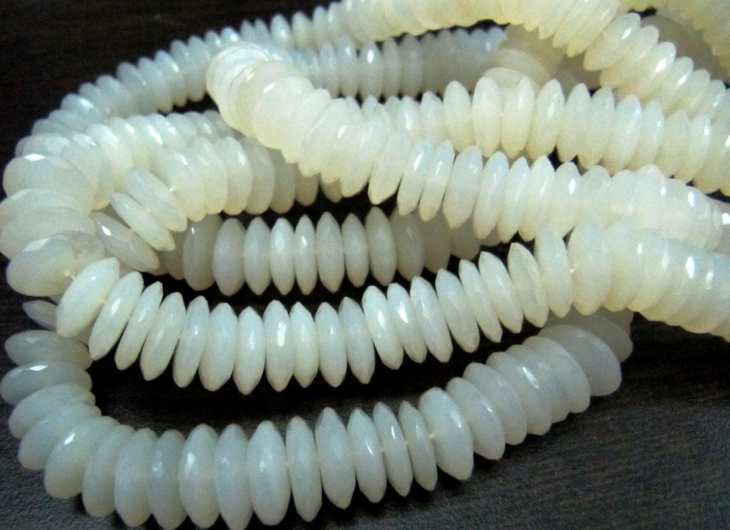 Natural White Moonstone German Cut, Rondelle Faceted Beads Size 9 to 14mm Graduated Disc Shape Beads Strand 8 Inches Long Wholesale