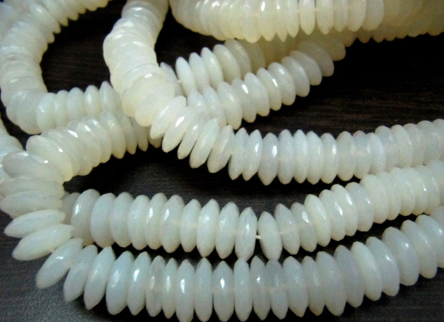 Natural White Moonstone German Cut, Rondelle Faceted Beads Size 9 to 14mm Graduated Disc Shape Beads Strand 8 Inches Long Wholesale