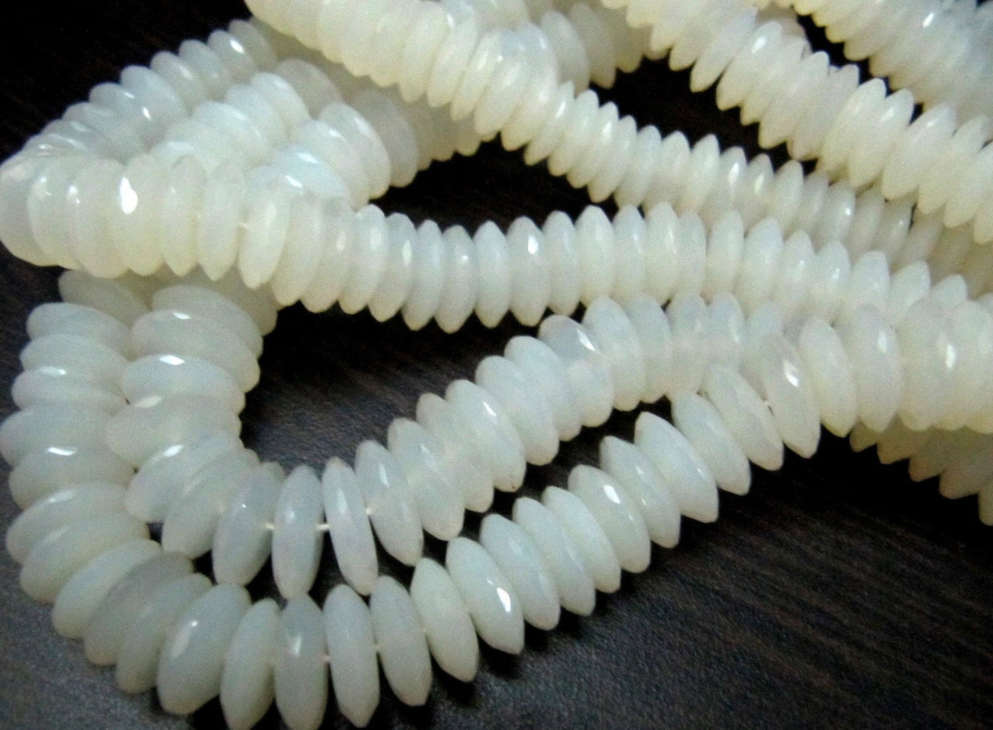 Natural White Moonstone German Cut, Rondelle Faceted Beads Size 9 to 14mm Graduated Disc Shape Beads Strand 8 Inches Long Wholesale