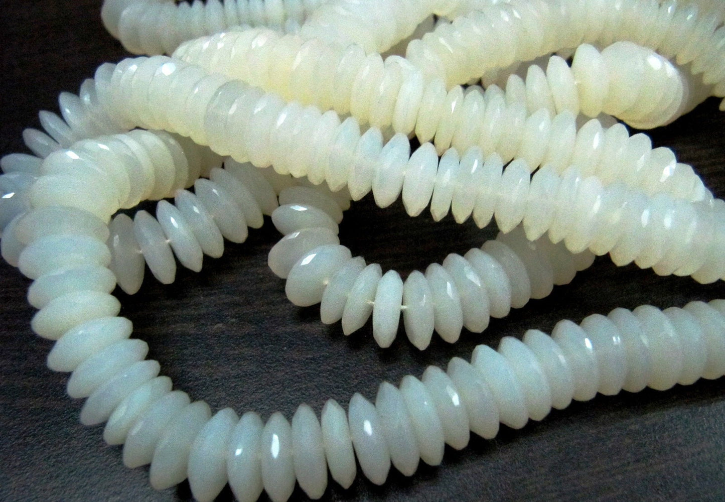 Natural White Moonstone German Cut, Rondelle Faceted Beads Size 9 to 14mm Graduated Disc Shape Beads Strand 8 Inches Long Wholesale