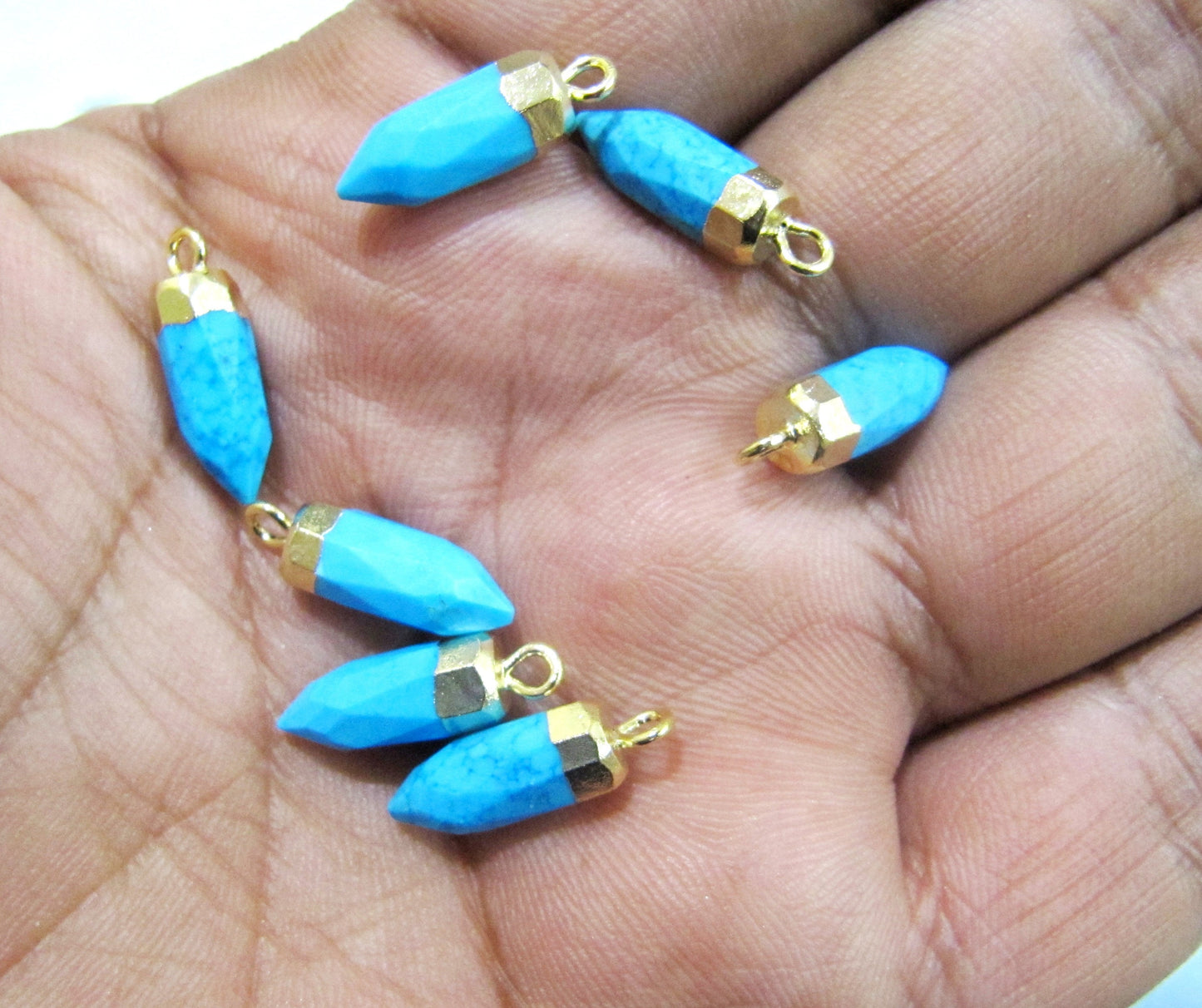 2 piece setTurquoise Magnesite Tiny Bullet Charm Pointer Pendant  Single Loop Connector Charm  Electroplated approximately 0.5 inch long
