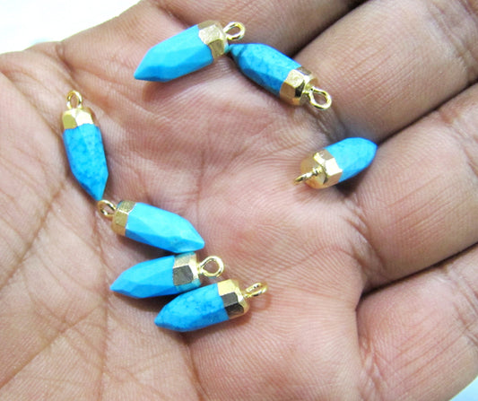 2 piece setTurquoise Magnesite Tiny Bullet Charm Pointer Pendant  Single Loop Connector Charm  Electroplated approximately 0.5 inch long